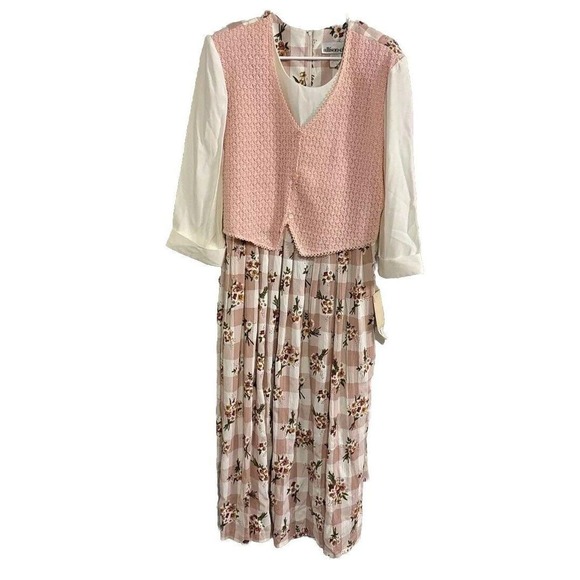 Y2K Cottagecore PrairieDress Vintage 90s Allison-Ché Floral Plaid MaxiDress Vest - Picture 2 of 8